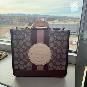 Coach Signature Stripe Tote - Pink and Brown